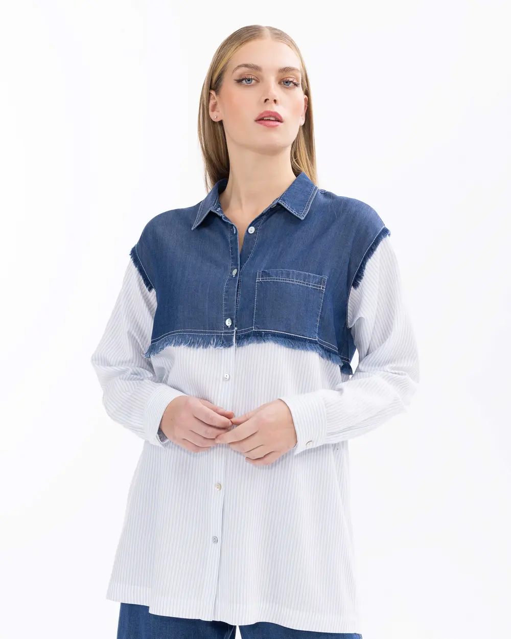 Double Fabric Button Detailed Shirt
