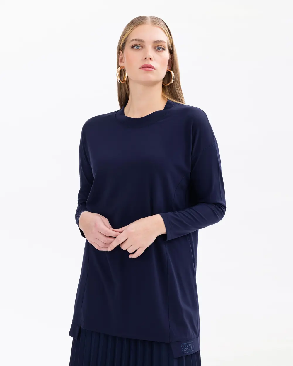 Sıfır Yaka Örme Kumaş Basic Tunik