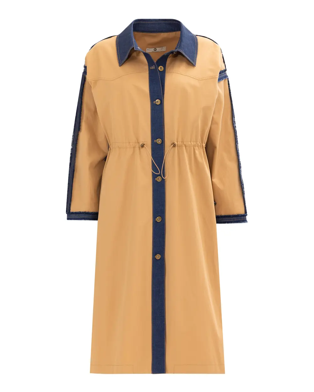 Buttoned Trench Coat with Drawstring Waist and Pocket Details