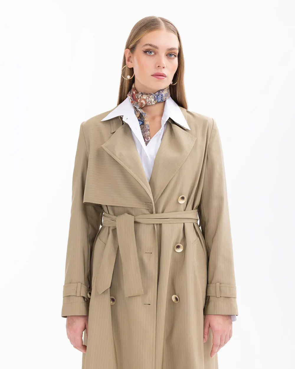 Double-breasted Collar Belted Knee-length Trench Coat Double-breasted Collar Belted Knee-length Trench Coat