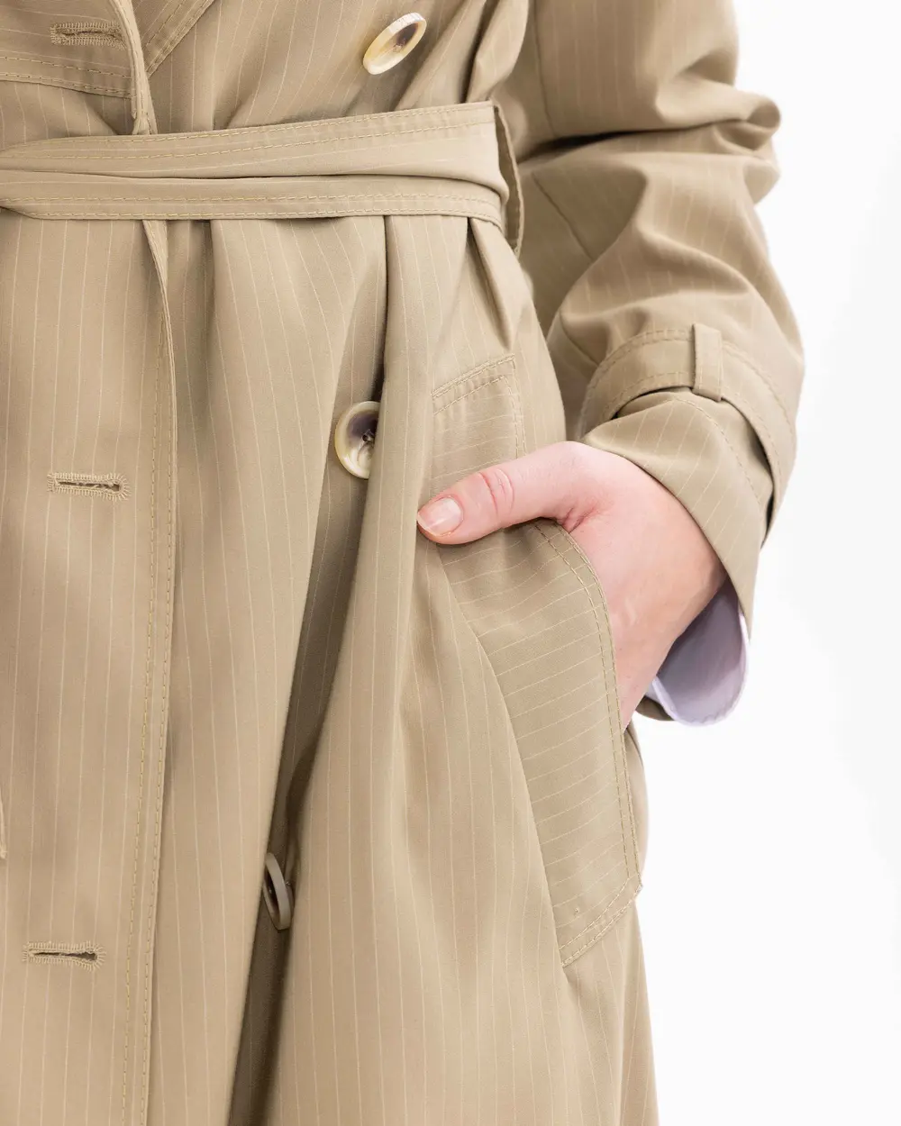 Double-breasted Collar Belted Knee-length Trench Coat