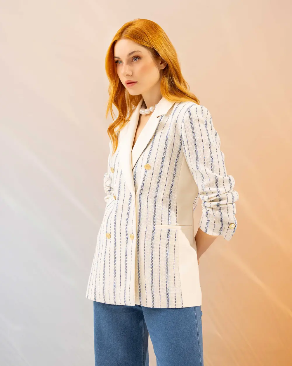 Striped Button Detailed Jacket