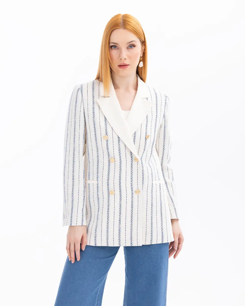 Striped Button Detailed Jacket