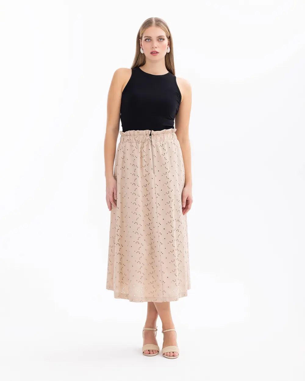 Geometric Patterned Skirt with Elastic Waist Pockets
