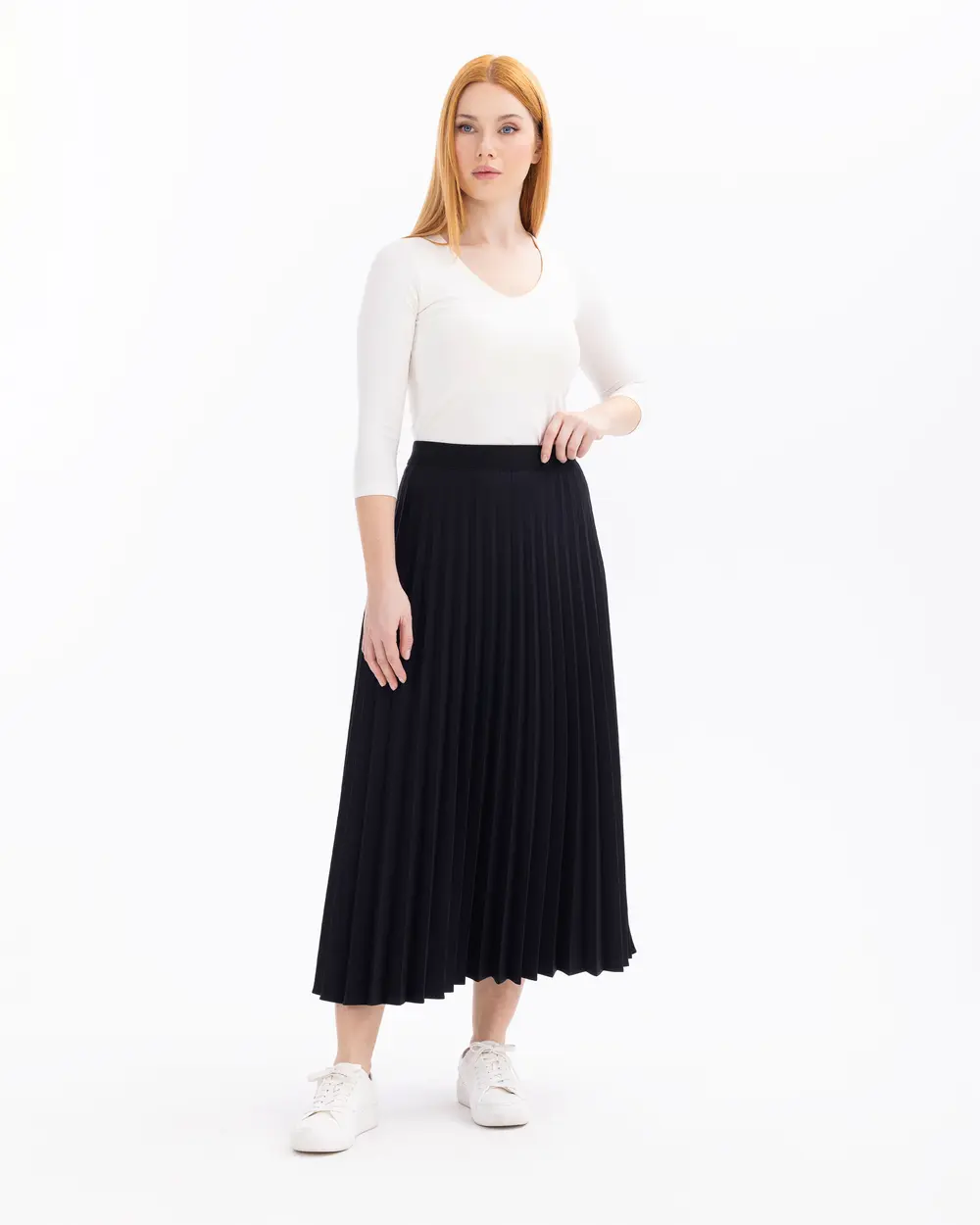 Pleated Elastic Waist Skirt