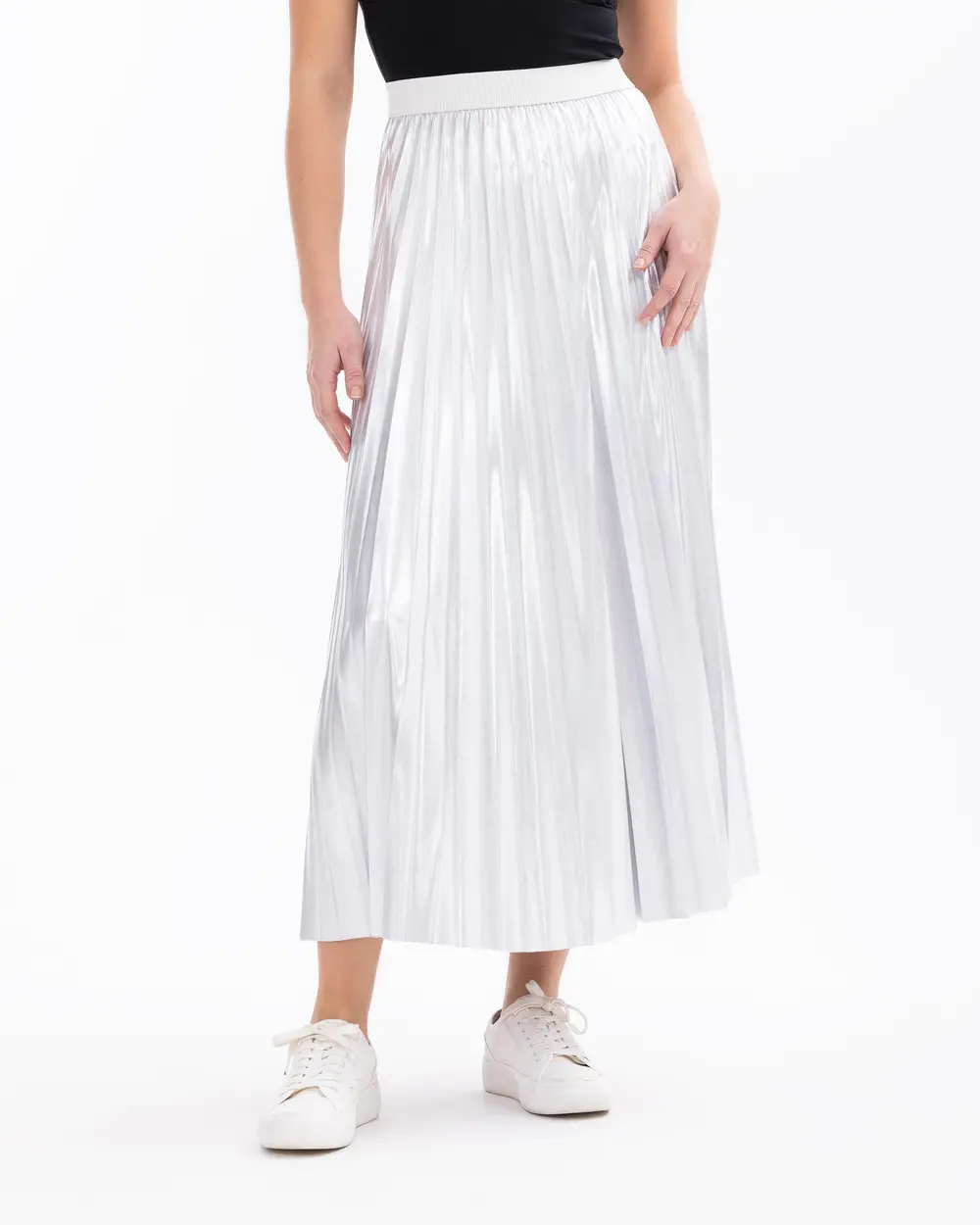 Pleated Elastic Waist Maxi Length Skirt