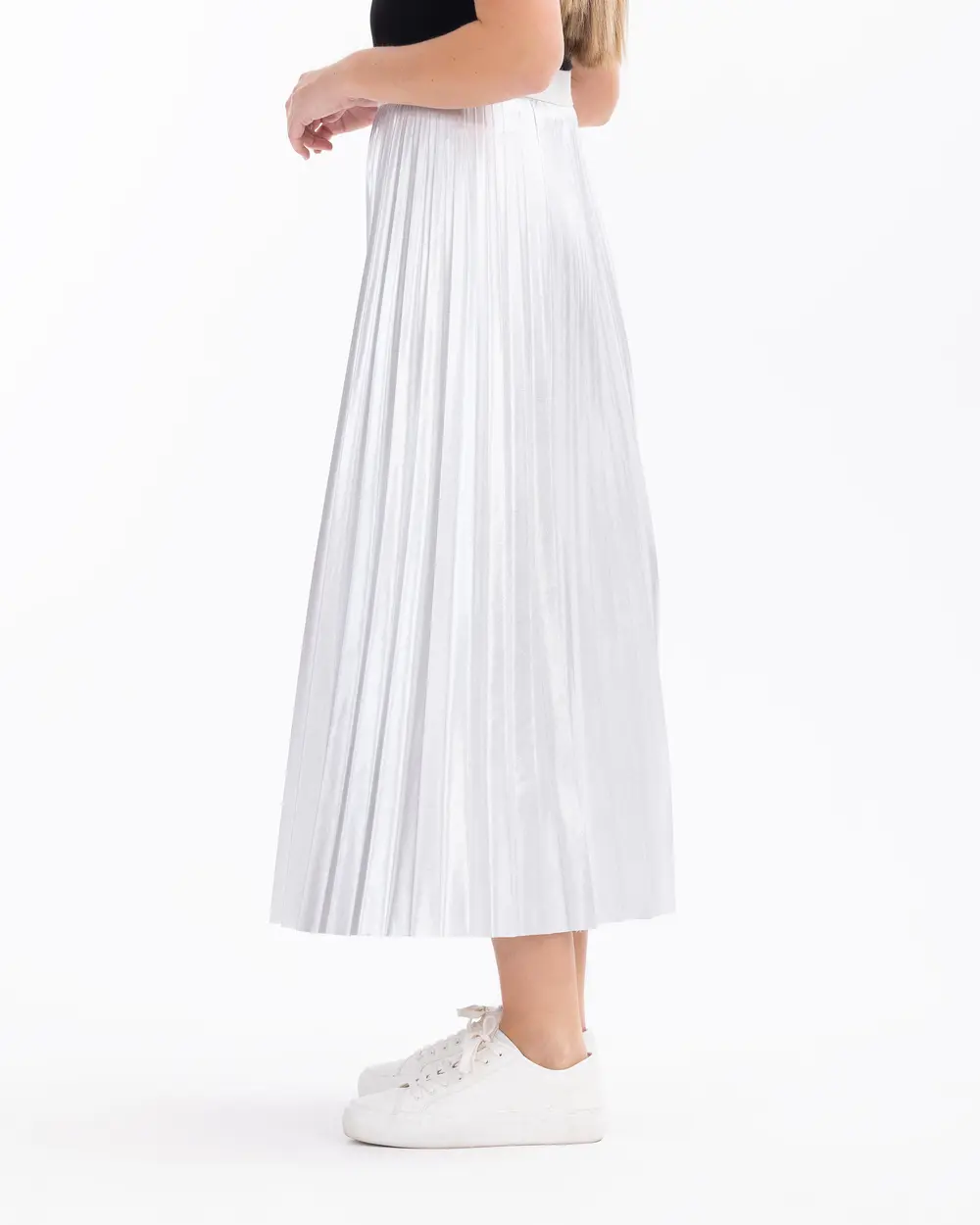 Pleated Elastic Waist Maxi Length Skirt