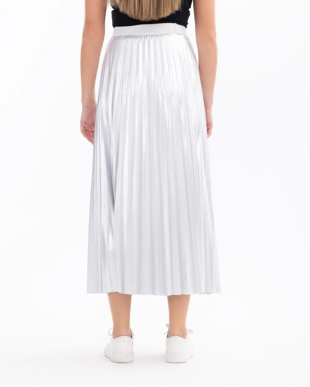 Pleated Elastic Waist Maxi Length Skirt