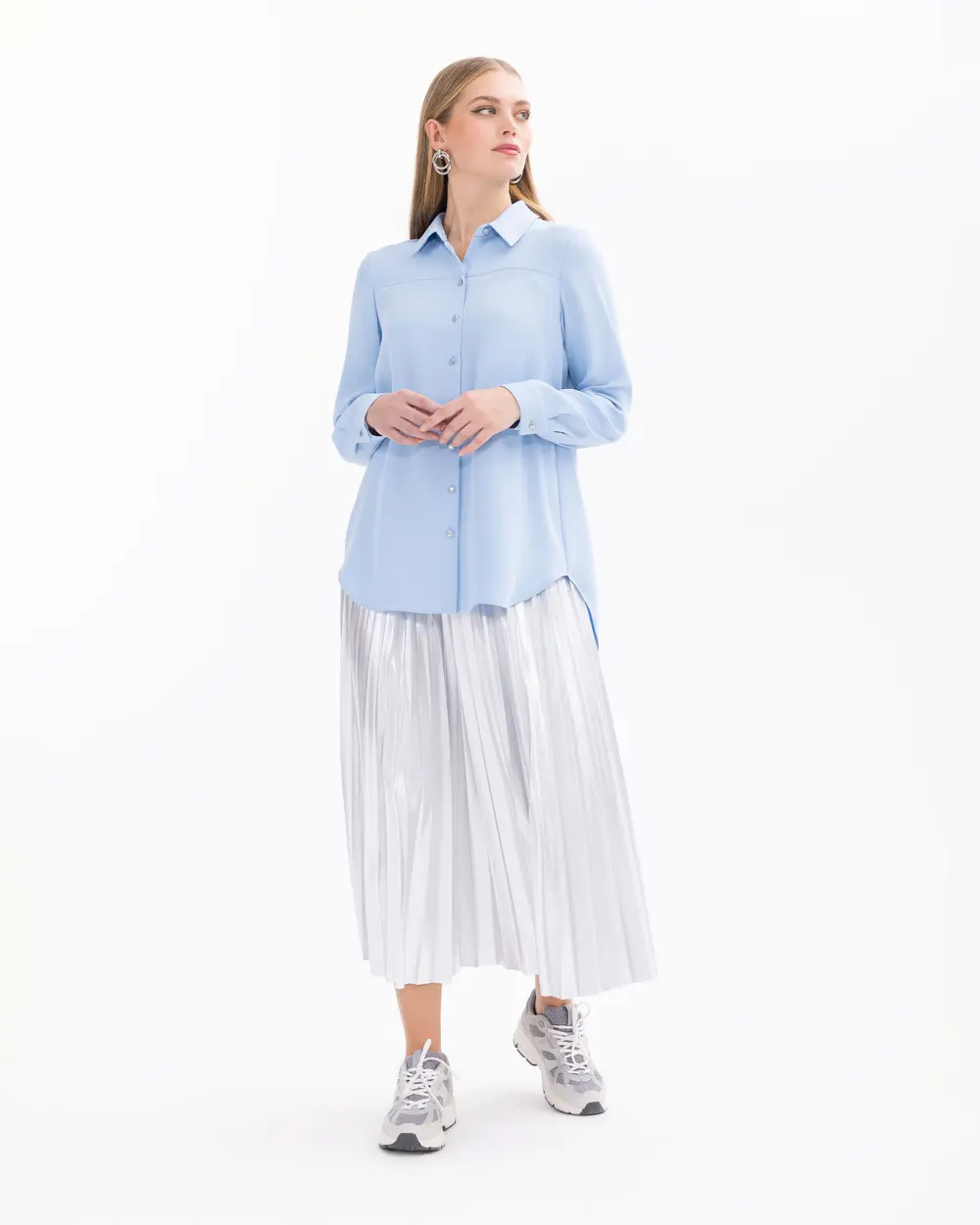 Pleated Elastic Waist Maxi Length Skirt