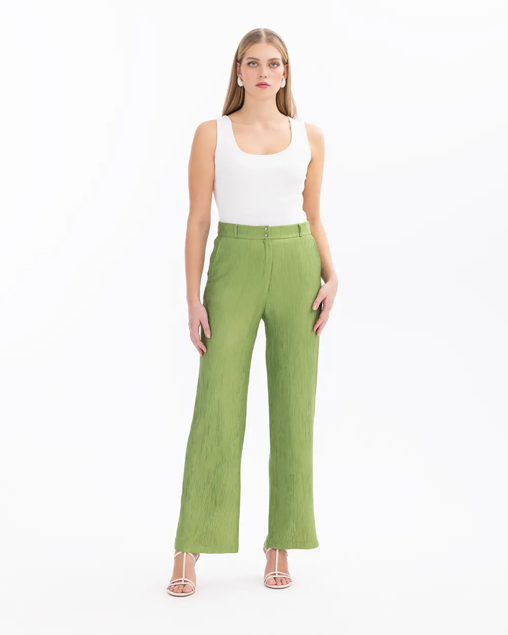 Wide Leg Pants with Button Detail