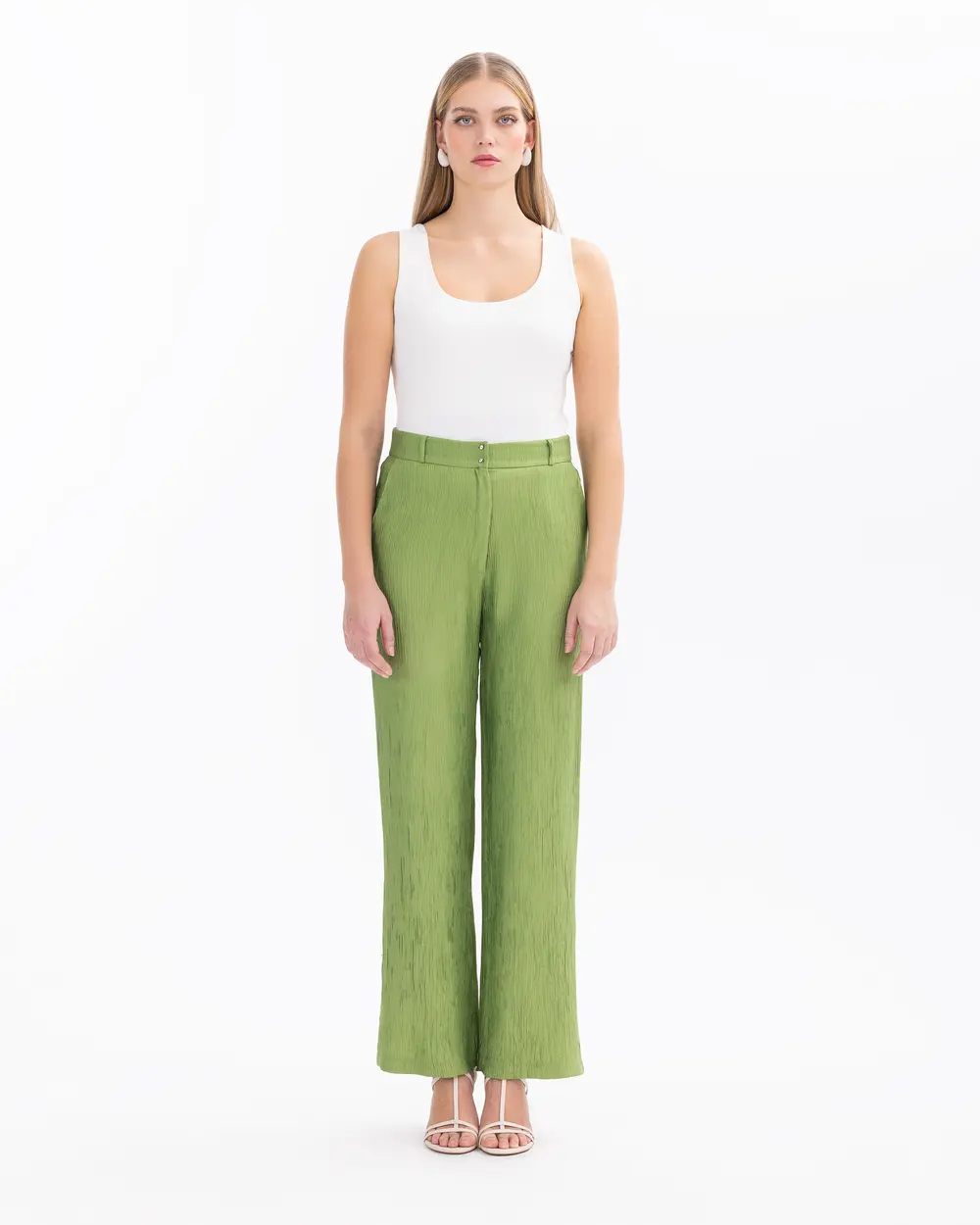 Wide Leg Pants with Button Detail