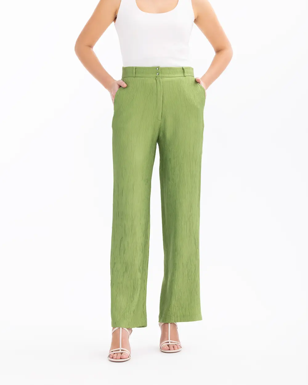 Wide Leg Pants with Button Detail