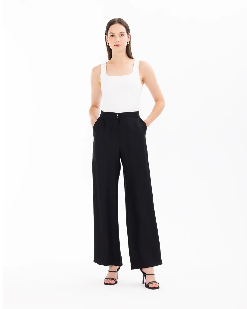 Wide Leg Pants with Button Detail