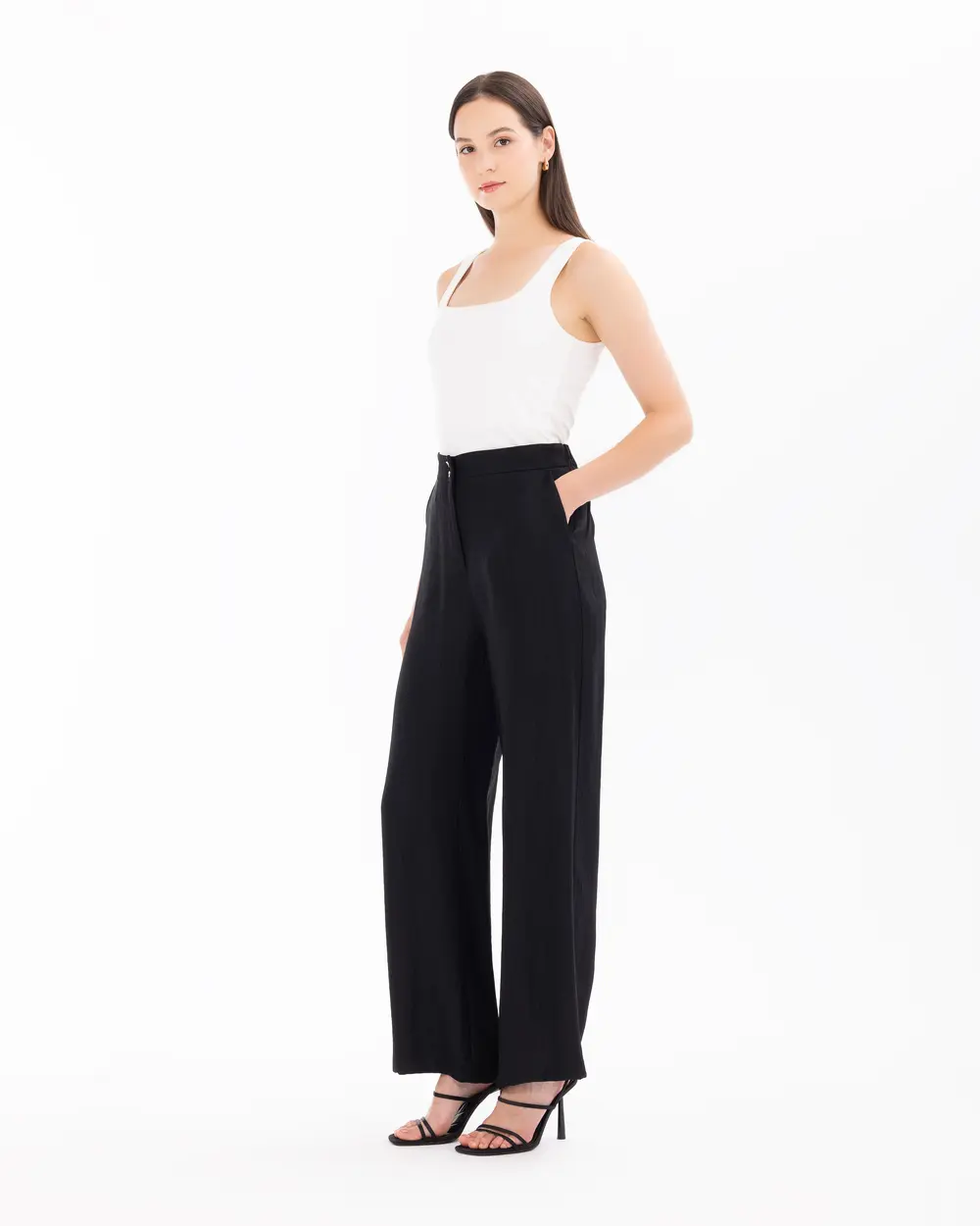 Wide Leg Pants with Button Detail