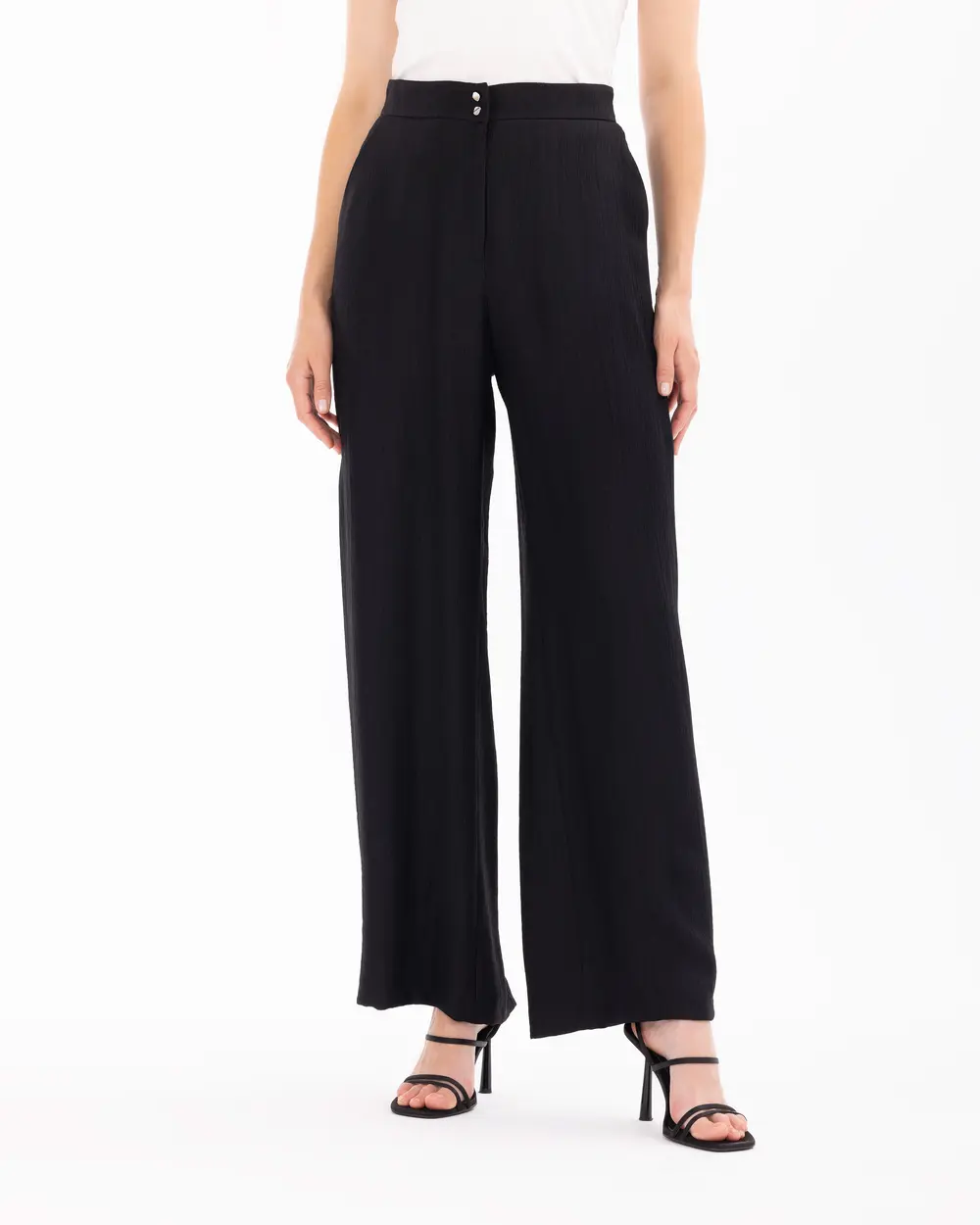 Wide Leg Pants with Button Detail