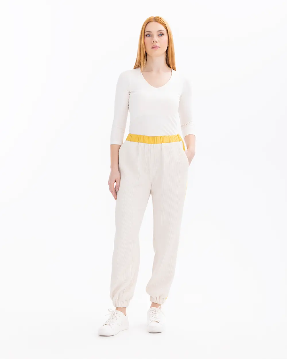 Ankle Length Pants with Elastic Waist Pockets