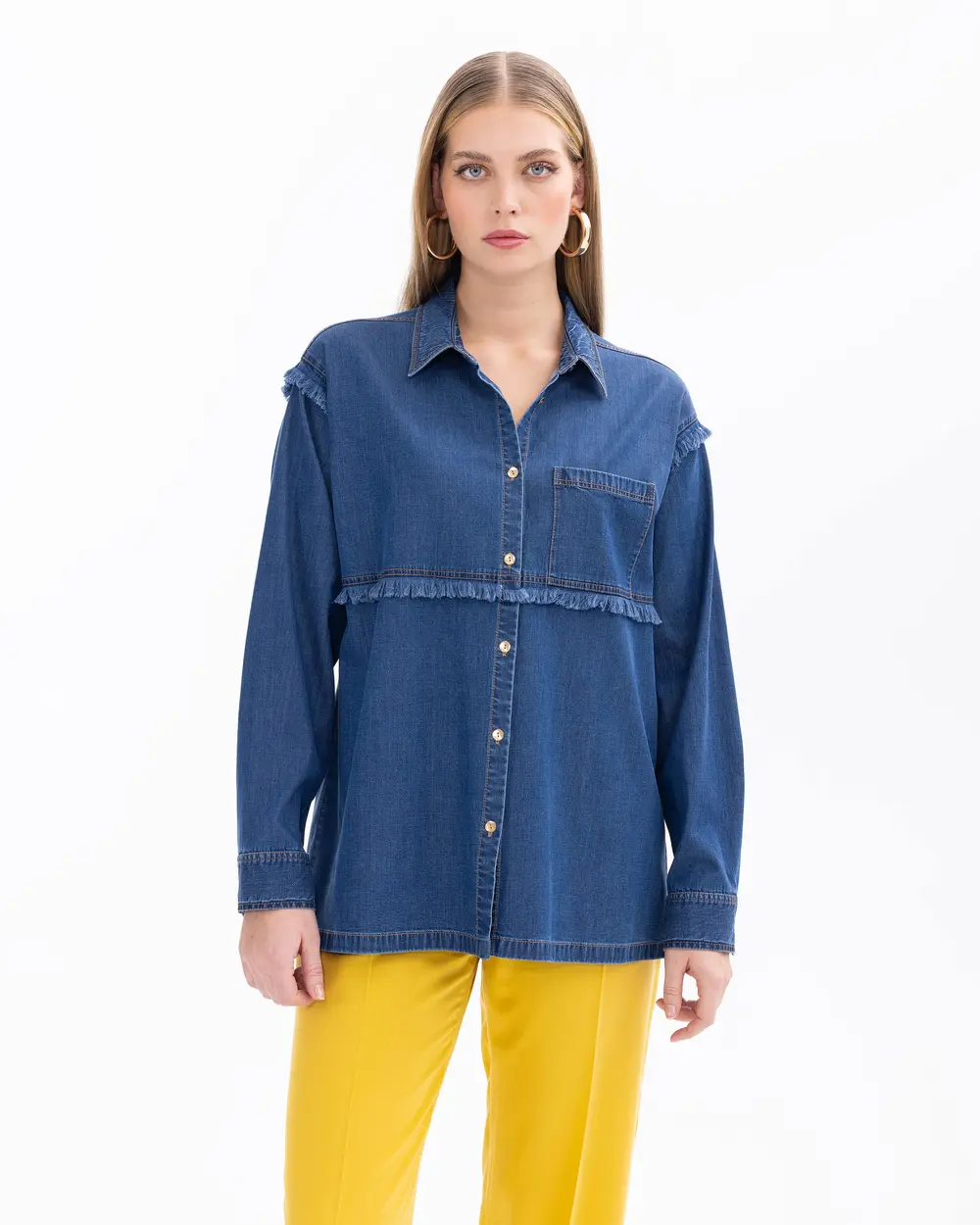 Buttoned Shirt Collar Jean Jacket