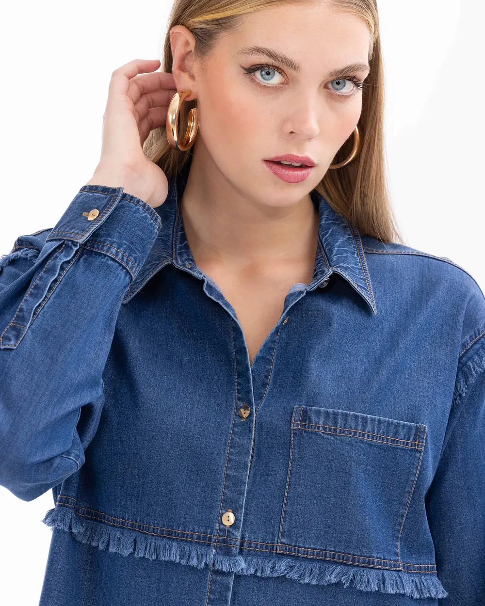 Buttoned Shirt Collar Jean Jacket