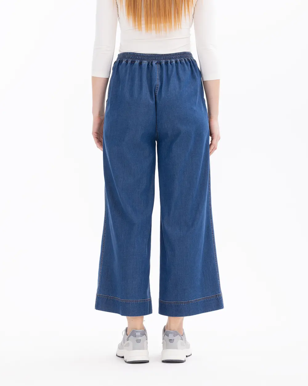 Wide Leg Belted Jean Pants with Pocket Details