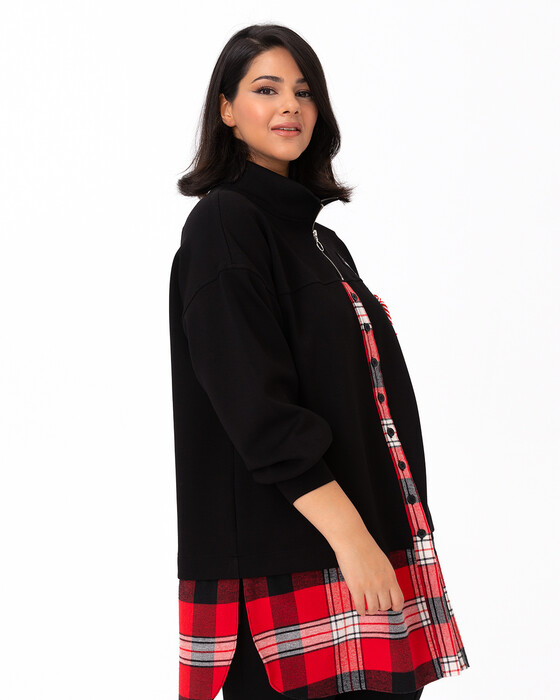 Büyük Beden Ekose Desen Detaylı Sweatshırt