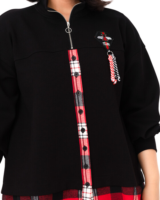 Büyük Beden Ekose Desen Detaylı Sweatshırt