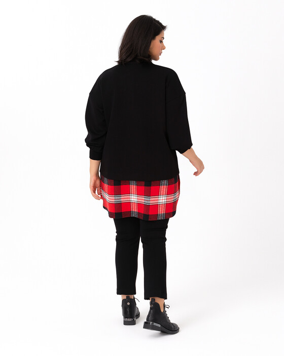 Büyük Beden Ekose Desen Detaylı Sweatshırt
