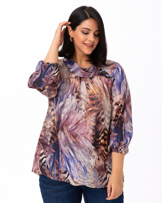 GALAXI PLUS SIZE SHAWL PATTERNED BLOUSE