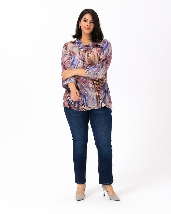 GALAXI PLUS SIZE SHAWL PATTERNED BLOUSE