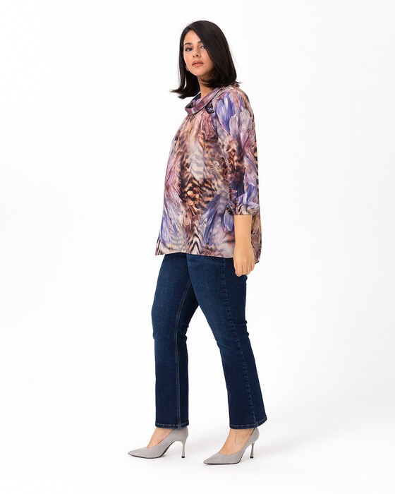 GALAXI PLUS SIZE SHAWL PATTERNED BLOUSE