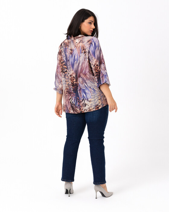 GALAXI PLUS SIZE SHAWL PATTERNED BLOUSE