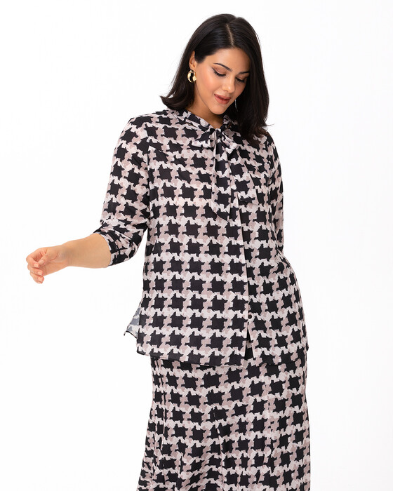 GALAXI PLUS SIZE SCARF COLLAR SWEATER PATTERNED BLOUSE