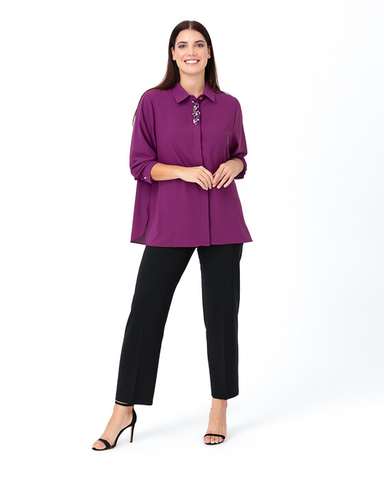 Büyük Beden Aksesuar Detaylı Gömlek