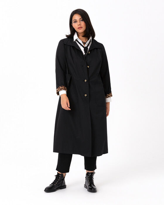 GALAXI PLUS SIZE STRIP PATTERNED TRENCH COAT