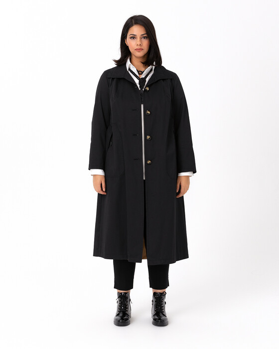 GALAXI PLUS SIZE STRIP PATTERNED TRENCH COAT