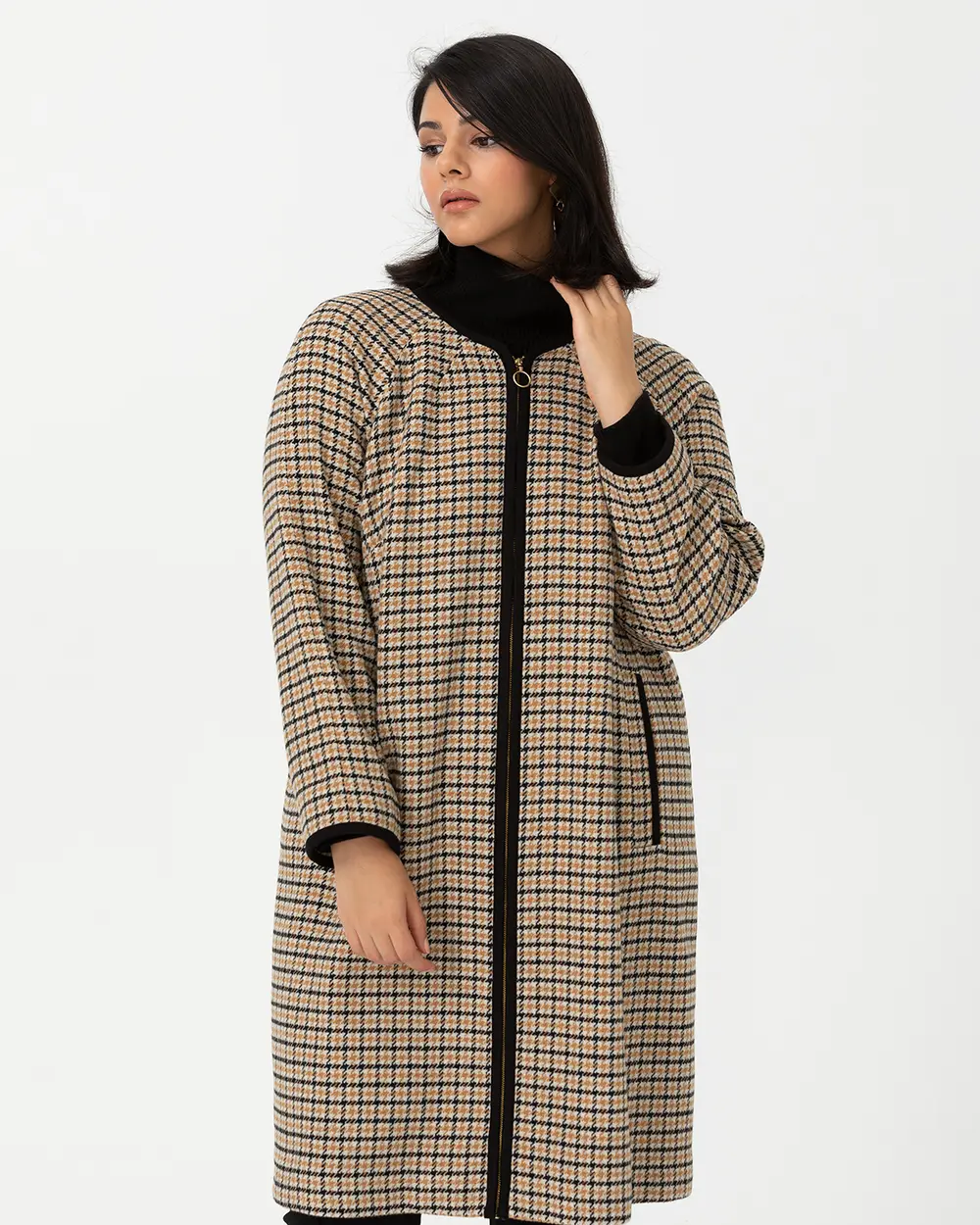 GALAXİ PLUS SIZE ROUND NECK PATTERNED COAT
