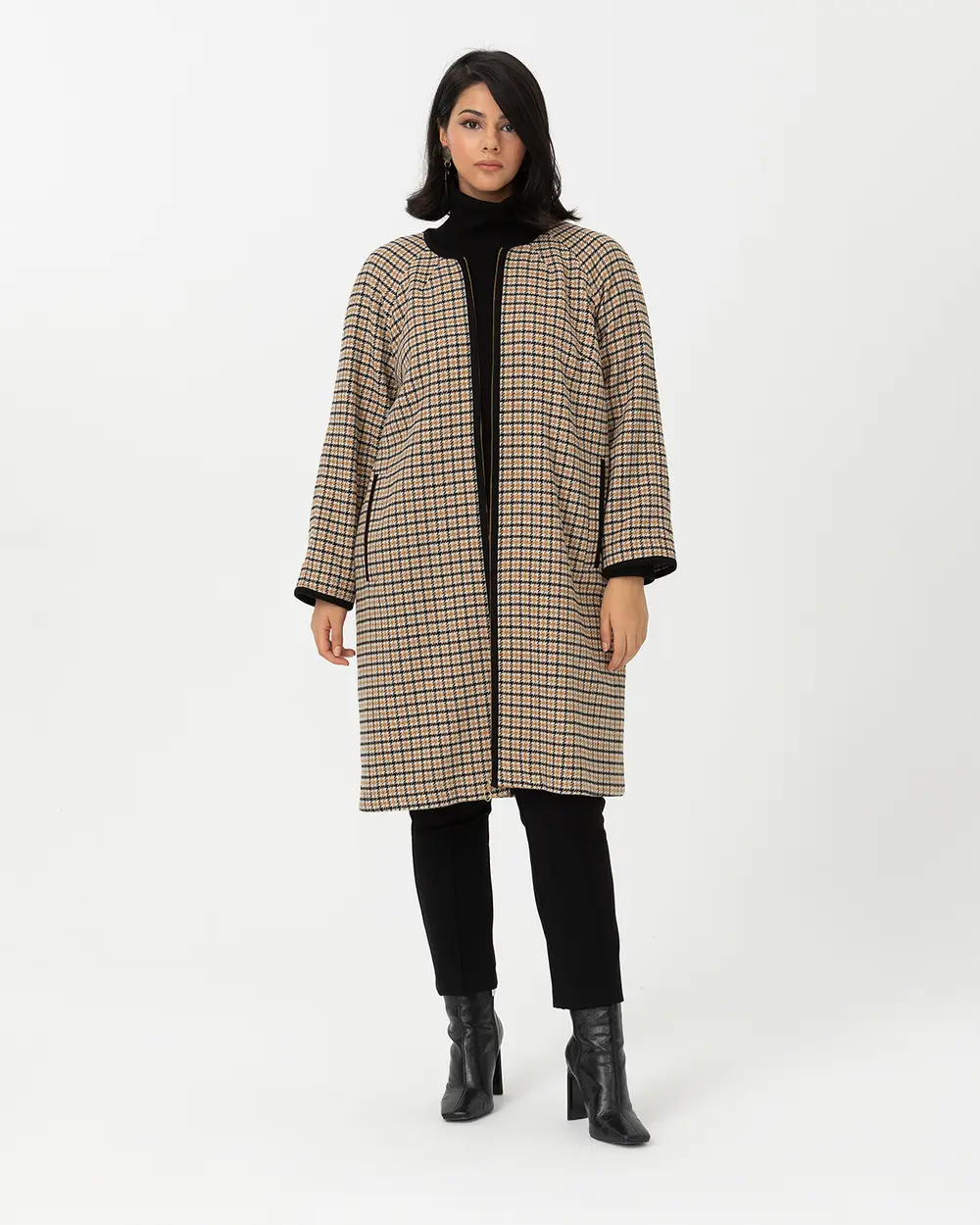 GALAXİ PLUS SIZE ROUND NECK PATTERNED COAT