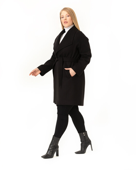 Büyük Beden Kemerli Kaban