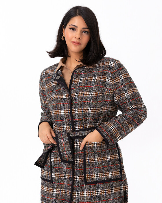GALAXI PLUS SIZE PLAID BELTED CAPE