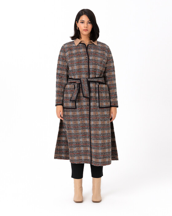 GALAXI PLUS SIZE PLAID BELTED CAPE