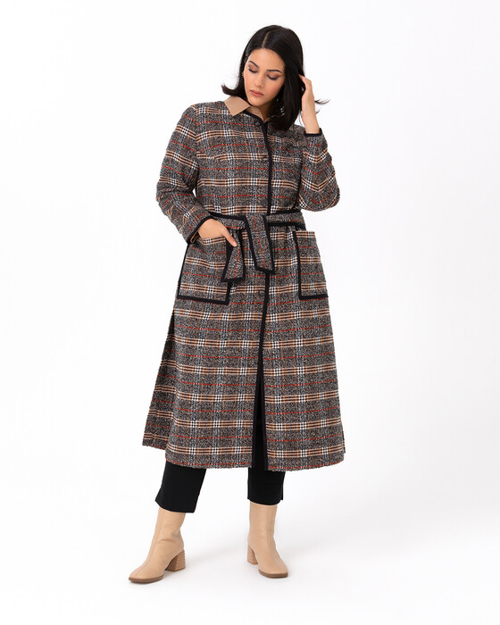 GALAXI PLUS SIZE PLAID BELTED CAPE