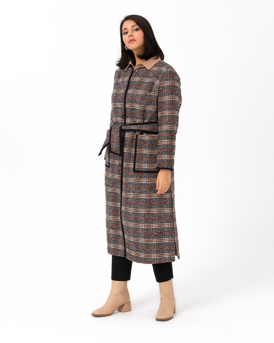 GALAXI PLUS SIZE PLAID BELTED CAPE