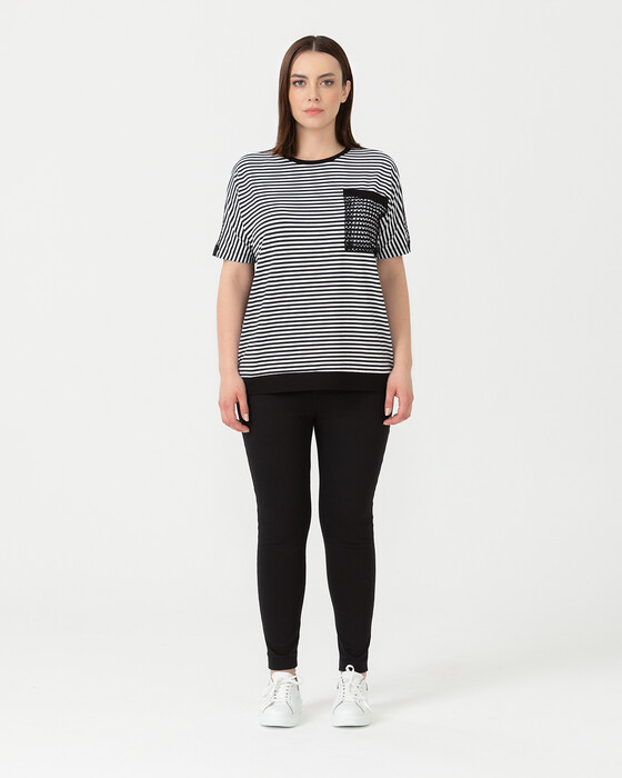PLUS SIZE STRIPED T-SHIRT WITH MESH DETAIL