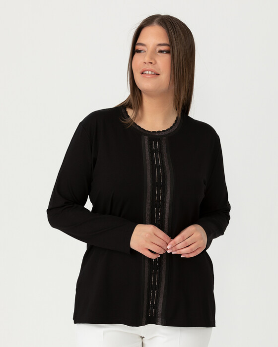 Büyük Beden Şerit Detaylı Uzun Kollu Bluz