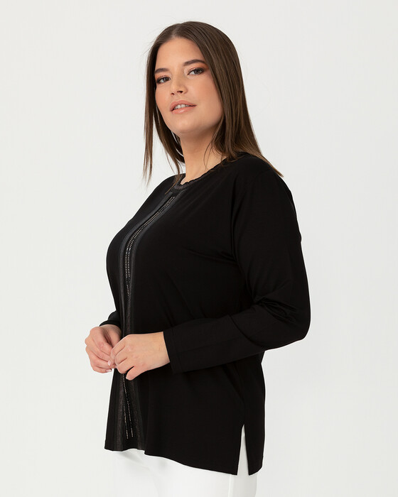 Büyük Beden Şerit Detaylı Uzun Kollu Bluz