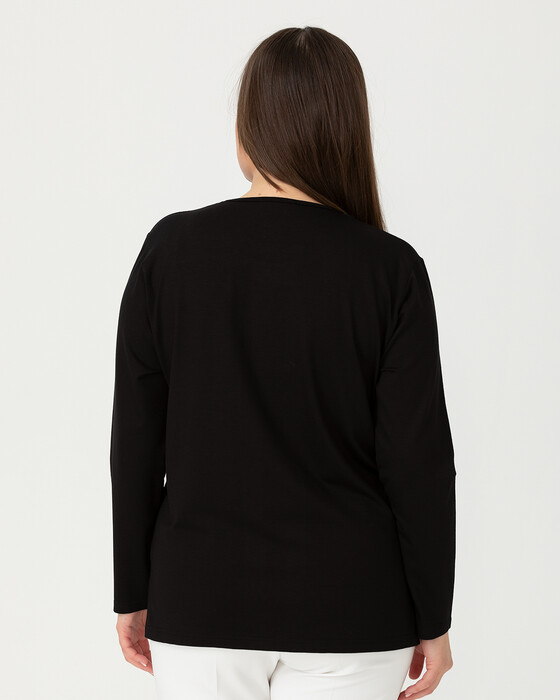 Büyük Beden Şerit Detaylı Uzun Kollu Bluz