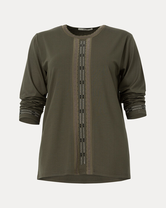 Büyük Beden Şerit Detaylı Uzun Kollu Bluz