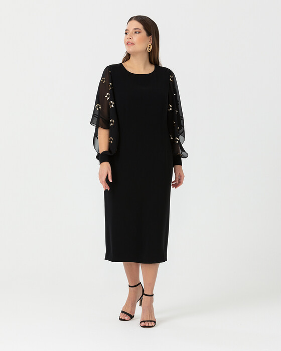 Büyük Beden Kolları Pullu Elbise