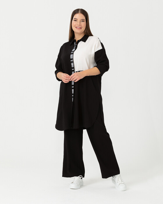 PLUS SIZE CONTRAST FABRIC TRANSITION TUNIC