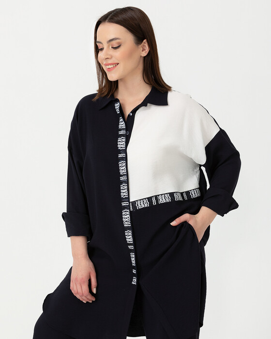 PLUS SIZE CONTRAST FABRIC TRANSITION TUNIC