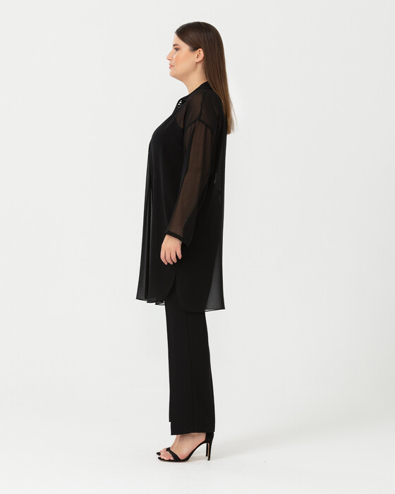 Büyük Beden V Yakalı Şifon Tunik